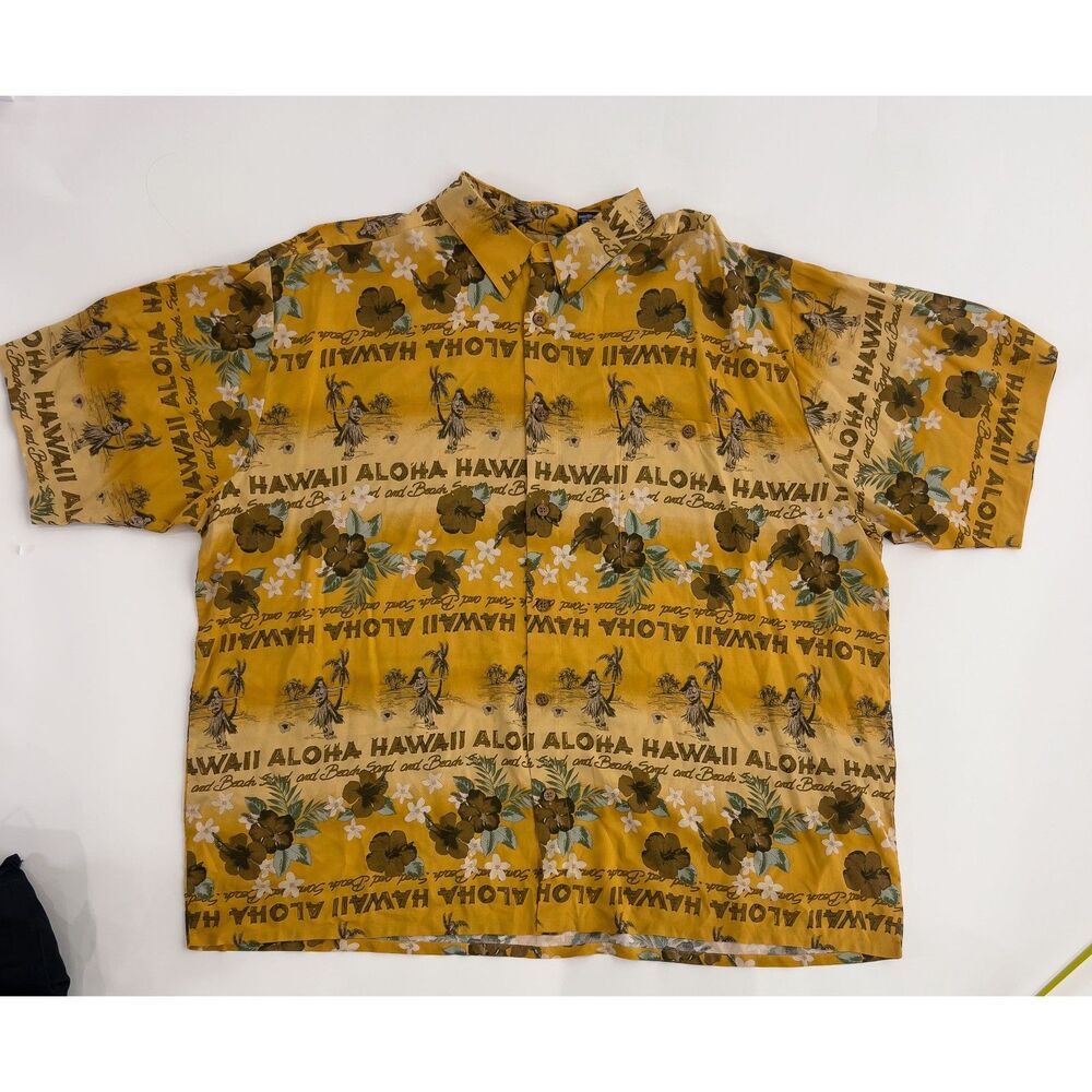 Puritan Men's Aloha Hawaiian Shirt Size 3XL Yellow Hula Dancer Tropical Rayon